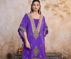 Which footwear goes well with a Purple Kaftan Suit Set?